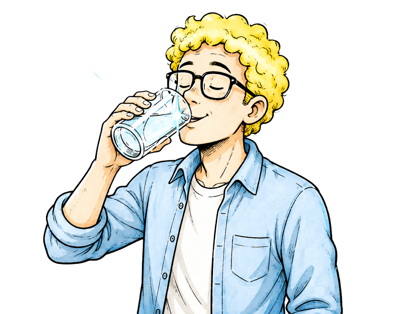 Persona che beve acqua pulita dal bicchiere